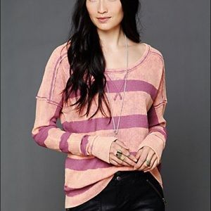 {Free People} Thermal Waffle Acid Striped Pullover